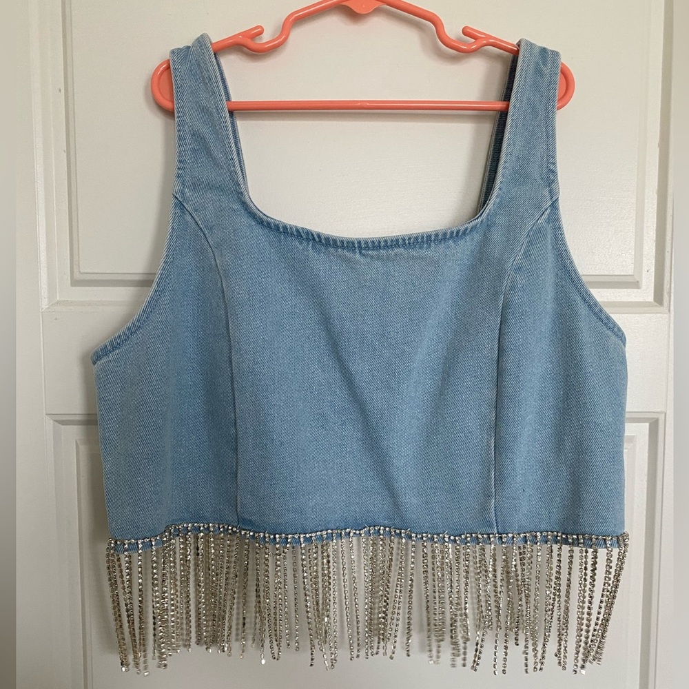 Denim Rhinestone Crop top. Brand new. Size medium